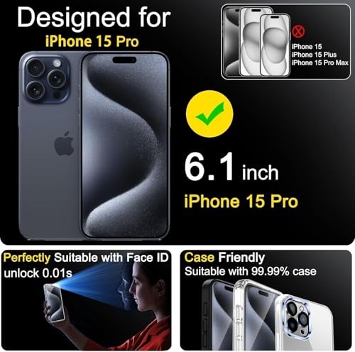 3 Pack Screen Protector for iPhone 15 Pro with 3 Pack iPhone 15 Pro 6.1 INCH