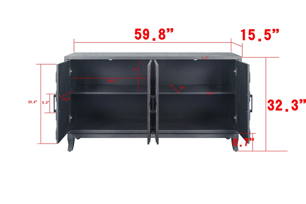 Accent Storage Cabinet w/4 Doors and Adjustable Shelves Sideboard Buffet Cabinet