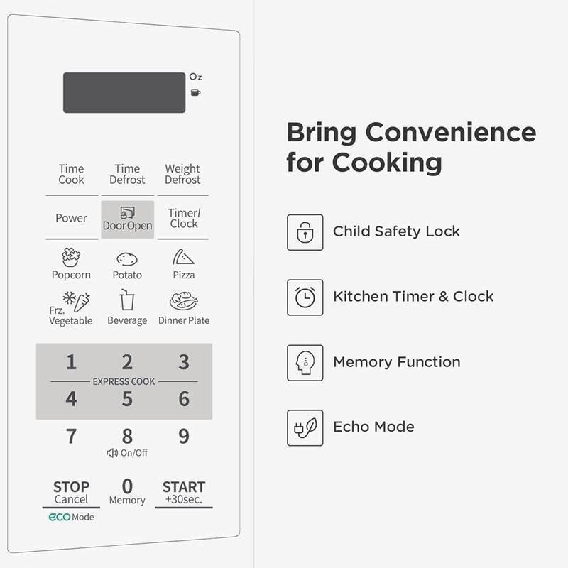 Countertop Microwave Oven Child Lock Mute Function 700W Easy One Touch Eco Mode