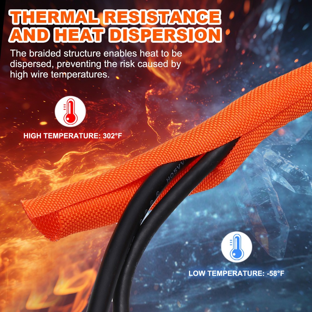 Wire Split Braided Cable Management Sleeve, Orange (1/8" - 20 Feet)