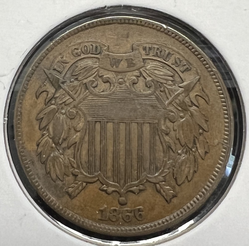 1866 2-CENT PIECE GRADES ALMOST UNCIRCULATED #2814