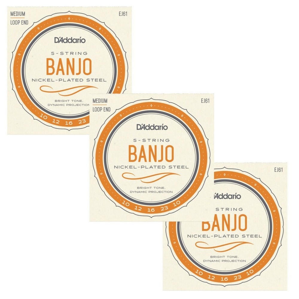 D'Addario Banjo Strings 3 Sets Nickel Steel Loop End Medium EJ61