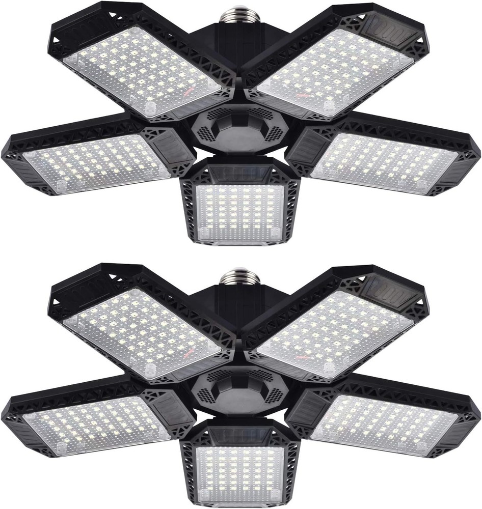 2 Pack LED Garage Lights, 120W Deformable Ceiling 2 PACK, Black