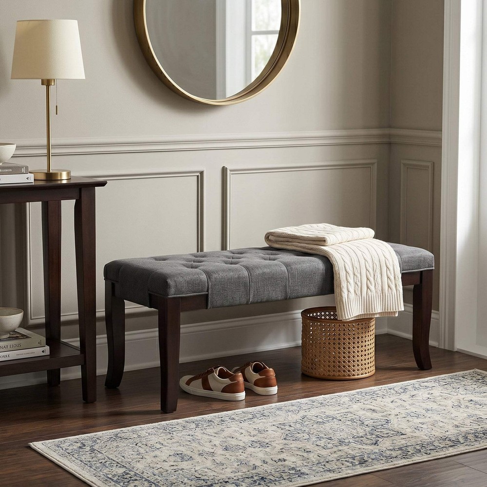 Linon Grey Fabric Tufted Ottoman Bench