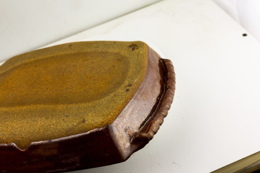 Studio Pottery Tray Platter Signed HB Brown Glaze Handmade Ceramic