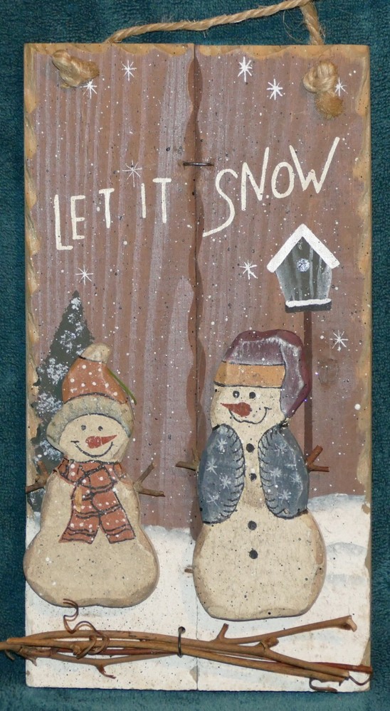 CUTE PRIMITIVE SNOWMAN SIGN! "LET IT SNOW" DISTRESSED
