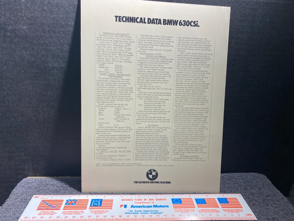 ORIGINAL CAR BROCHURE BMW 630CSi
