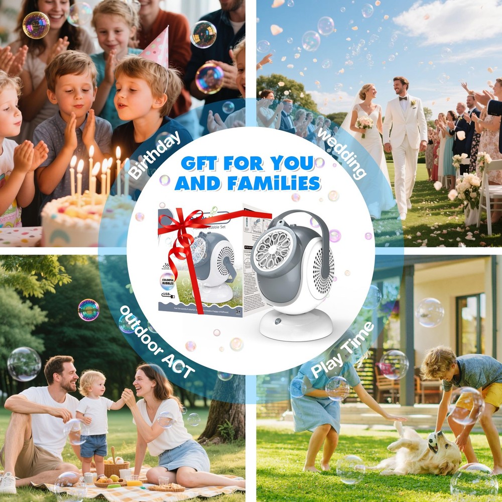 Big Bubble Machine - Automatic Bubbles Blower for Kids, Toddlers - 360° Oscil...
