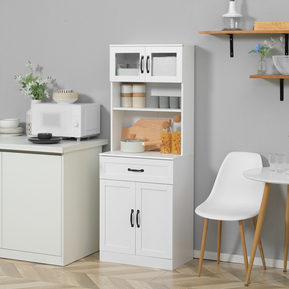 Kitchen Storage Cabinet, Pantry Organizer with 4 Doors, White