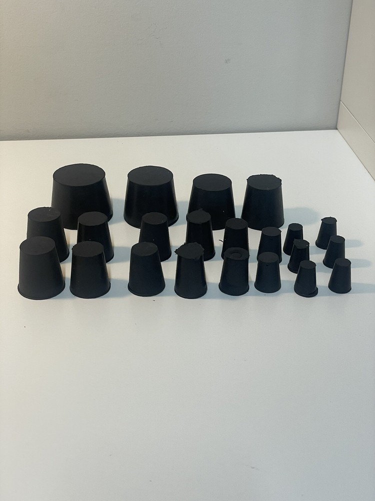 (22-Pk) Solid Tapered Black Rubber Stopper 000# - 8# Assorted Sizes