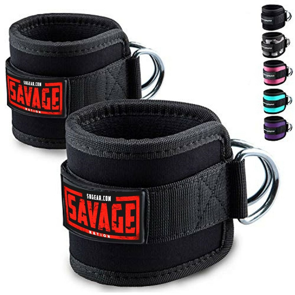 Gym Ankle Strap Pair Adjustable-Padded Double D Ring Heavy Duty Kickback Cuff