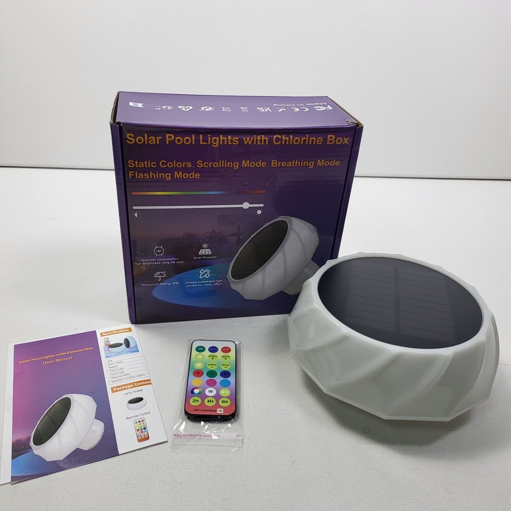 Floating Solar Pool Light With Chlorine Tablet Box Static Color Modes Remote