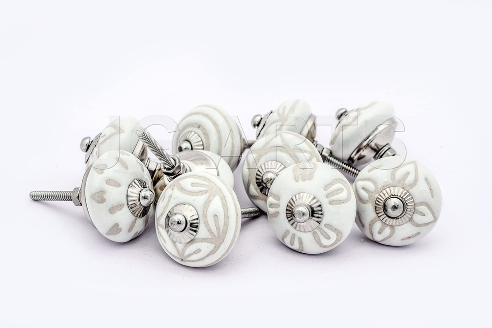 20 Knobs White Hand Painted Ceramic Knobs Cabinet Drawer Pull
