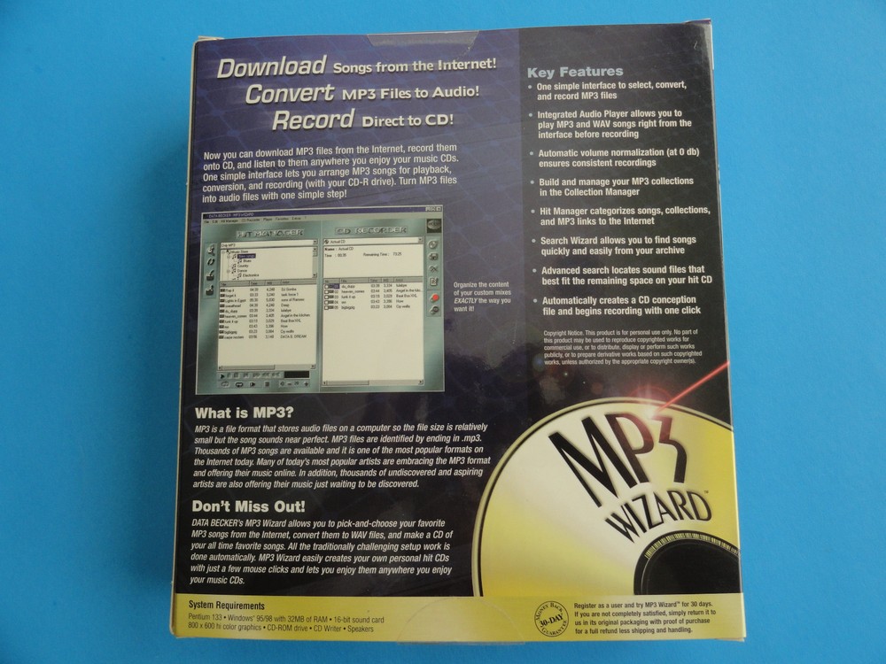 MP3 WIZARD - DATA BECKER - WIN 95/98 - TURN MP3 FILES TO CDs -- CLEAN