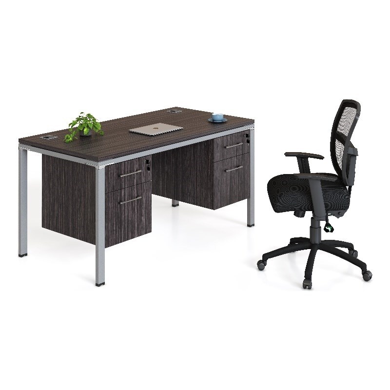 Boss Office Simple System Desk with 2 Pedestals in Driftwood