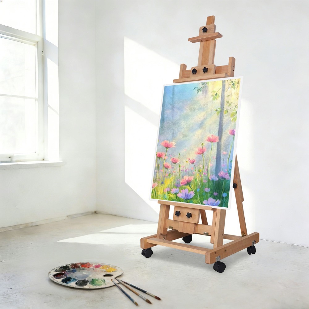 Extra Large Studio H-Frame Easel Adjustable Solid Beech Wood Artist Easel Movabl