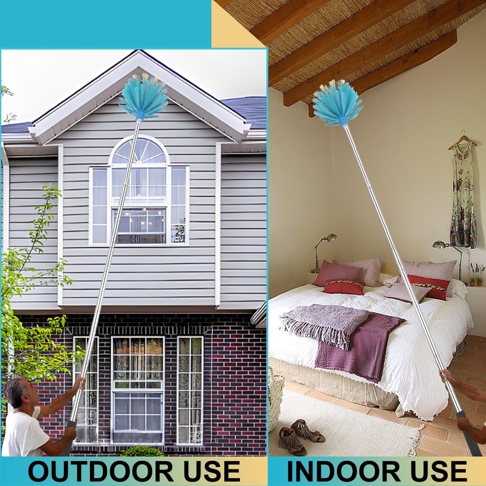 Cobweb Duster with Extension Pole，Medium Stiff Bristles Cobweb Duster Hea