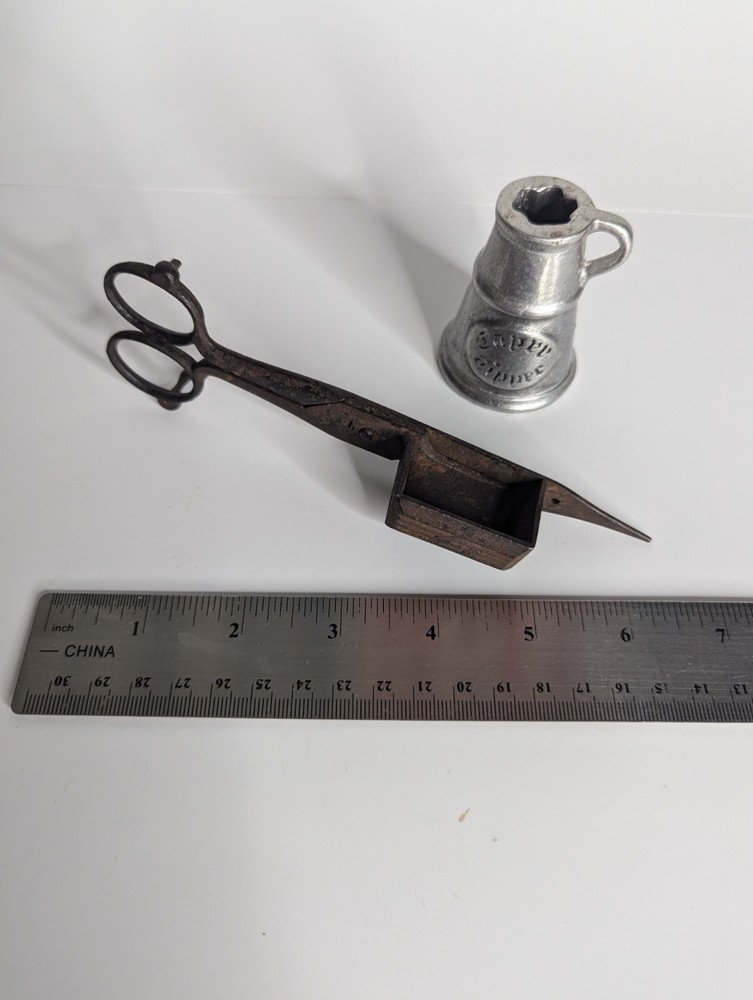 Antique Iron Candle Snuffer / Wick Cutter / Scissors Tool