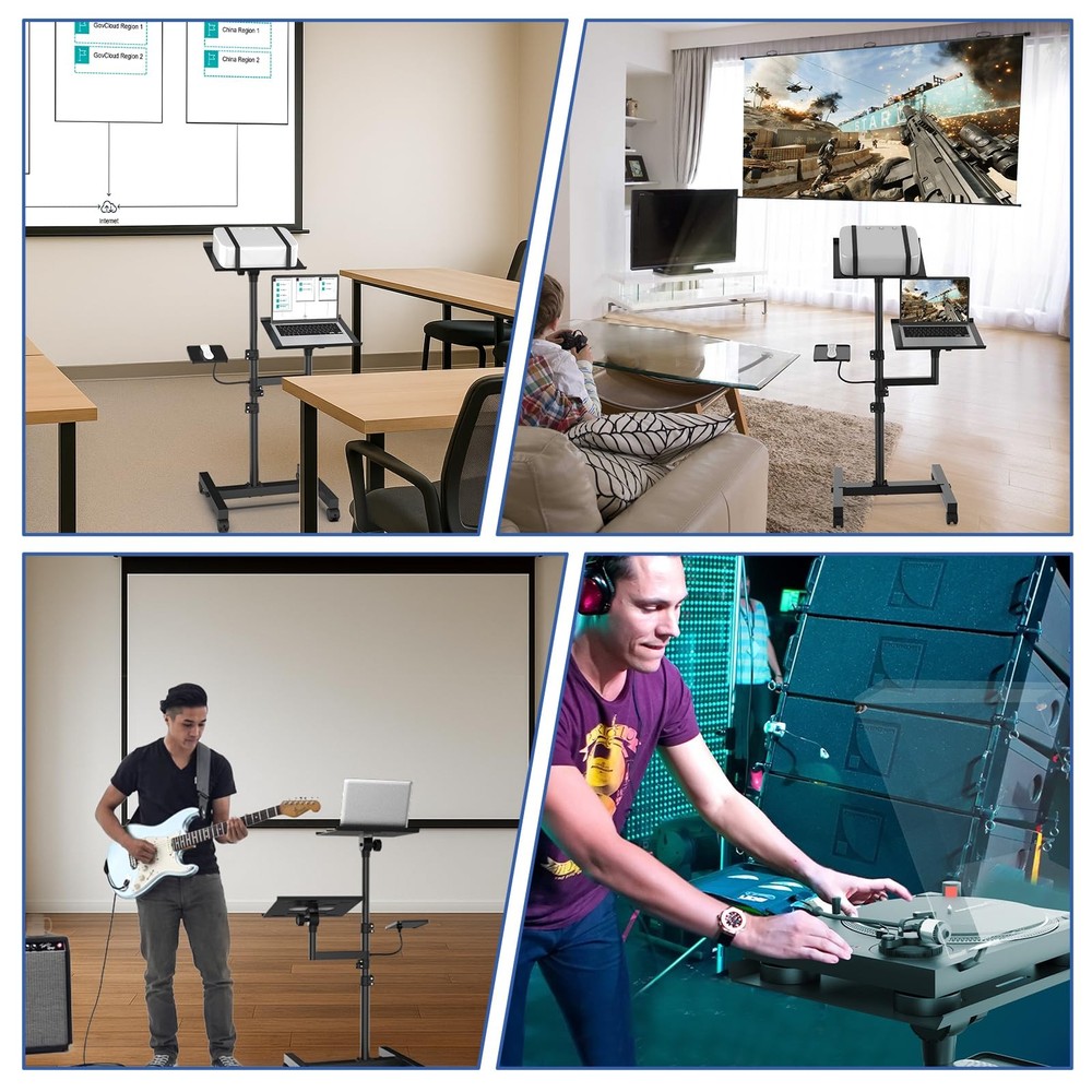 GSOW 2-Shelf Mobile Projector, Laptop Stand, Rolling, Adjustable Height