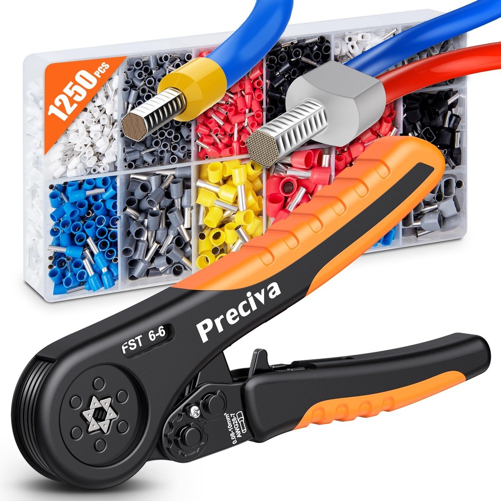 Preciva Ferrule Crimping Tool Kit, Hexagonal Ratchet Wire Crimp Metallic