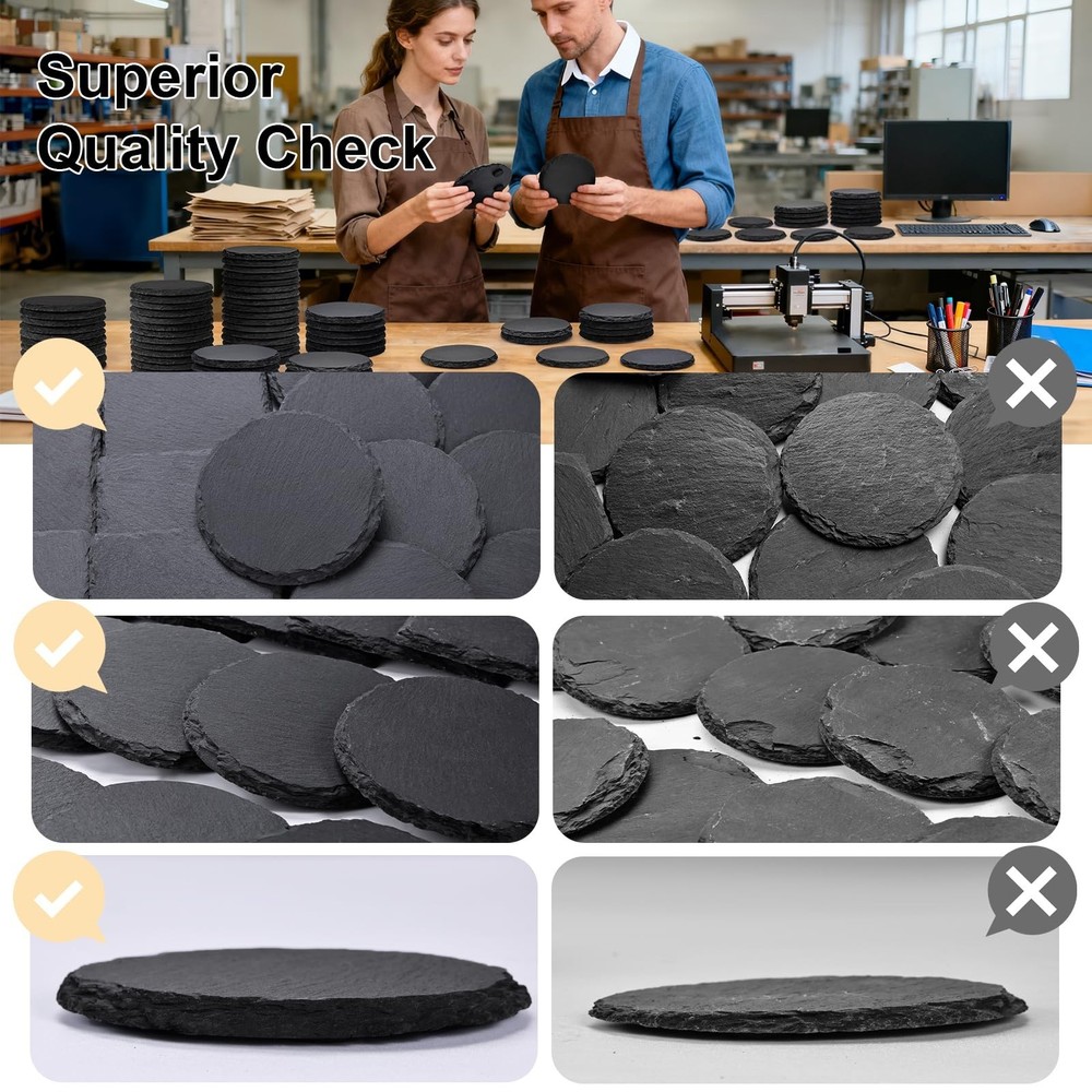 36 Pieces Slate Coasters Bulk, 4 Inch Round Rustic Black Stone Drinks Coaster...