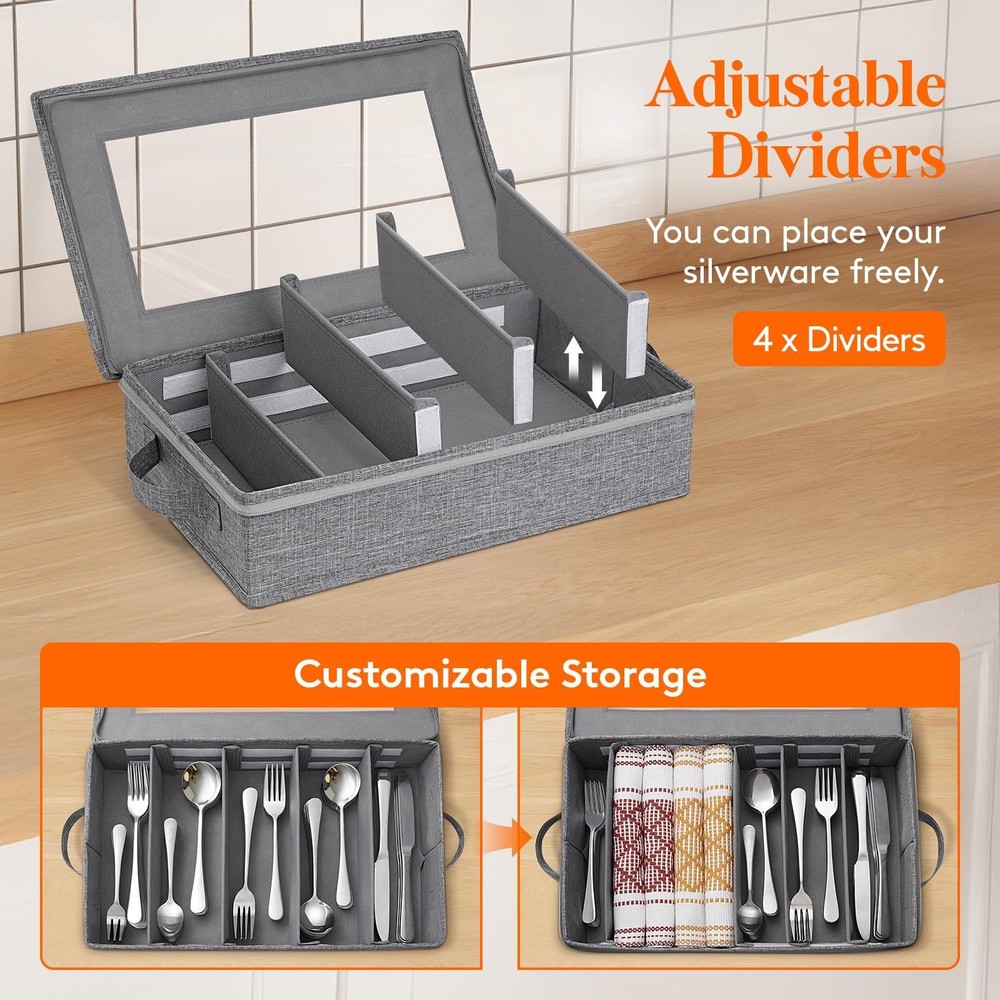 Lifewit Silverware Storage Box, Flatware Organizer with Zipper Lid, 5 Compart...