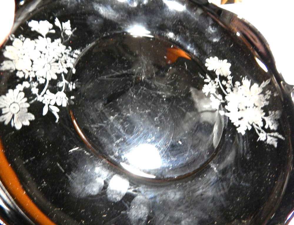 Antique L.E. Smith MOUNT PLEASANT Black Amethyst Cupped Edge Cake Stand 10"