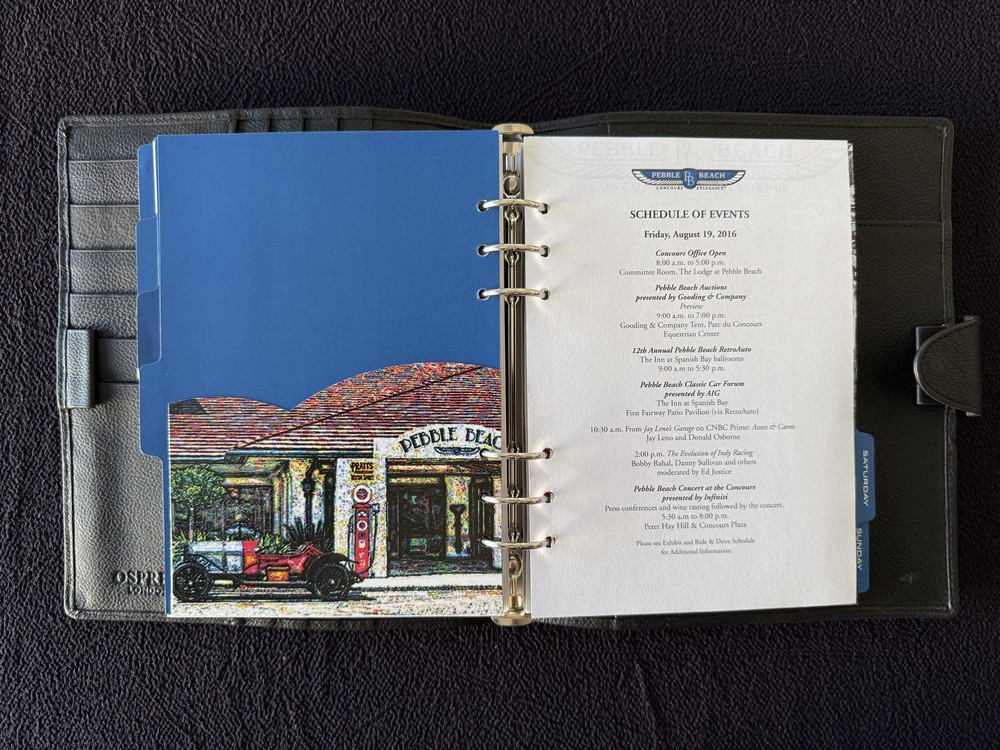2016 Pebble Beach Concours Judge's Folio w/Inserts OSPREY Leather Planner EXC