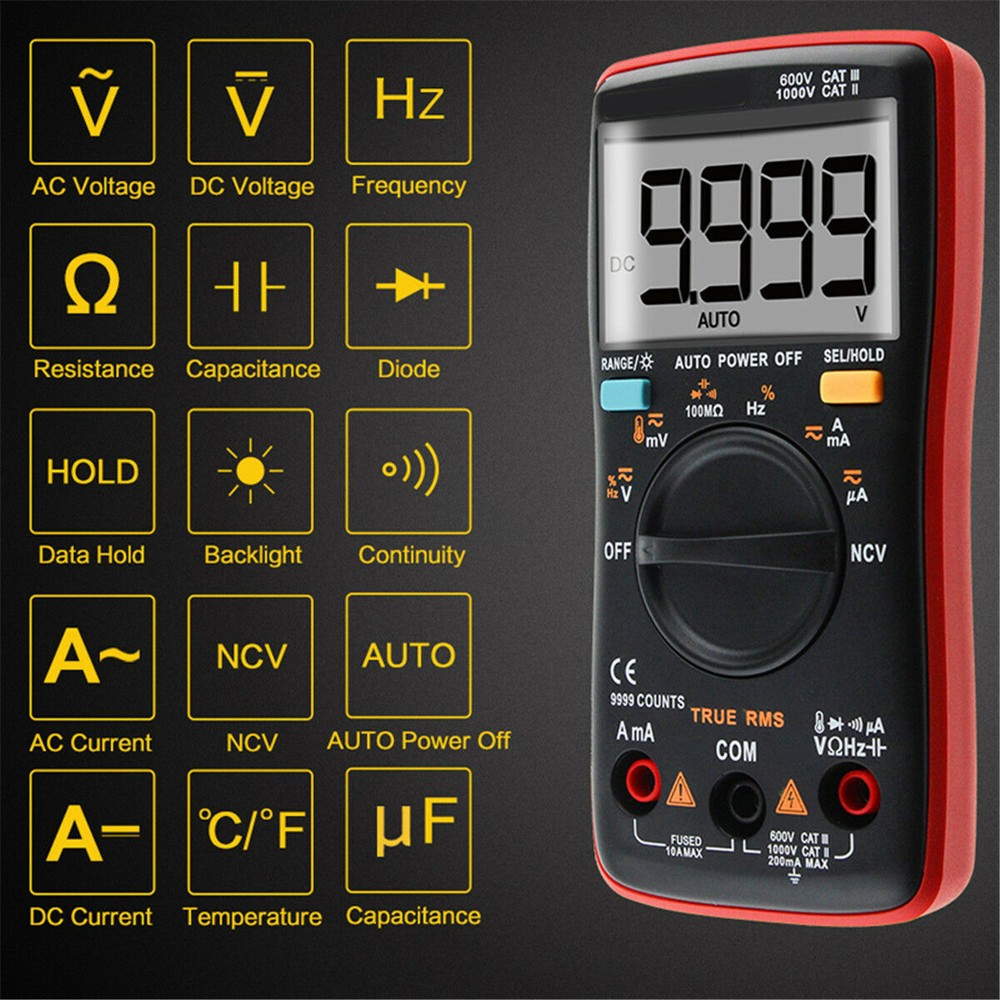 ANENG AN8009 Digital ClampMeter Handheld RMS Multimeter AC/DC Current Resistance