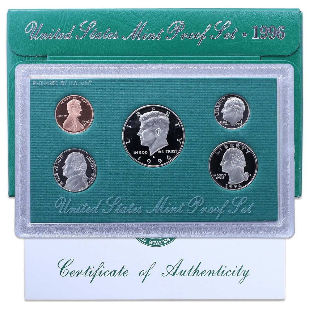 1996 S Proof Set Original Box & COA 5 Coins CN-Clad