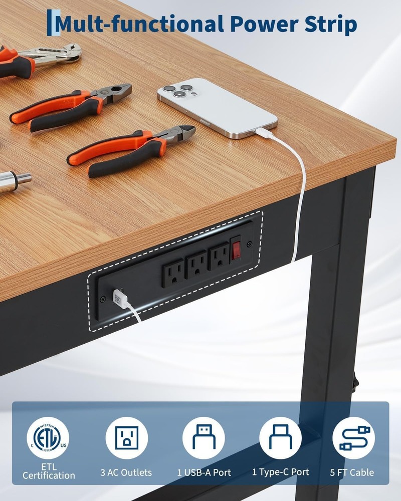 48in Adjustable Workbench Garage Tool Bench w/ Power Outlet 2500LB