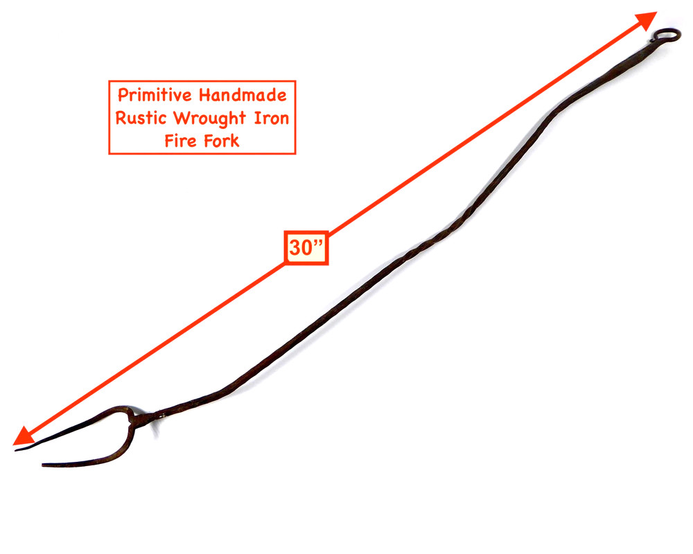 Wrought Iron Fire Pit Fork Tool  30" Hand Forged Primitive Rusty Rustic Relic