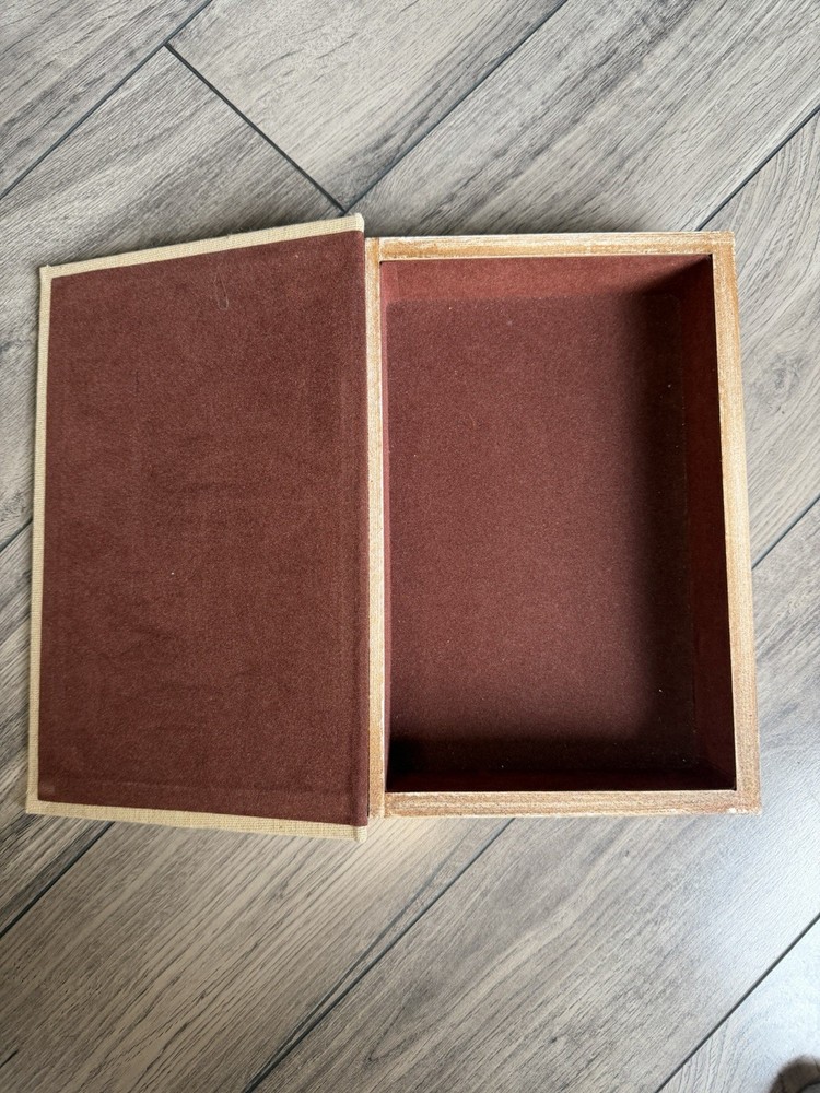 Vintage Eiffel Tower Script Book Box Hidden Storage Beige Brown Medium