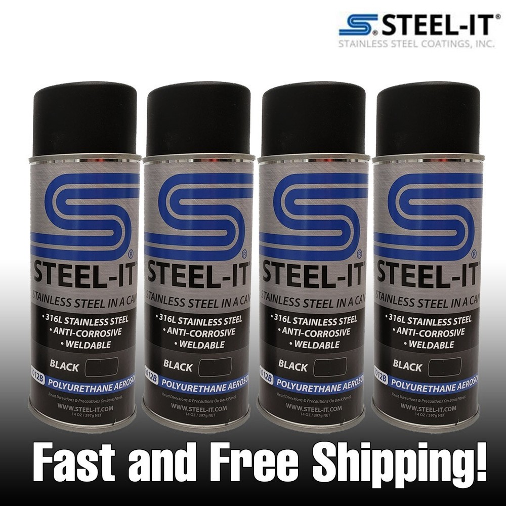 STEEL-IT 1012B Polyurethane Protective Spray Coating 14oz Can Black 4 Pack kit