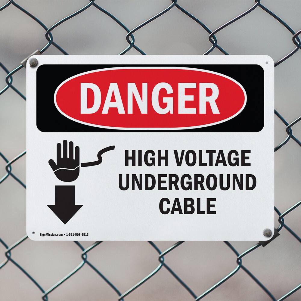 (2 Pack) High Voltage Underground Cable OSHA Danger Sign Decal Metal Plastic