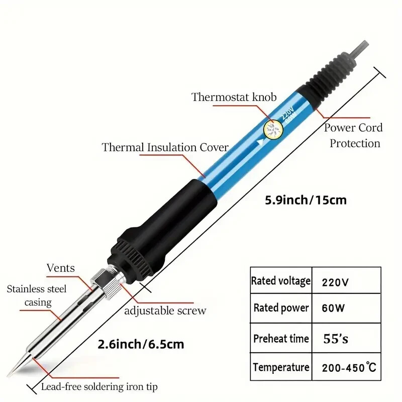 Soldering Iron Kit - 60W Adjustable Temperature, Digital Multimeter, Soldering
