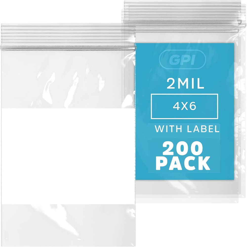 Clear Reclosable Zip Bags 4x6 2 Mil Write-On 200 Pack