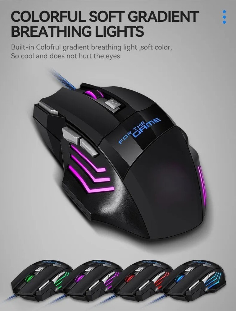 Gaming Mouse 7 Button USB Wired LED Breathing Fire Button 3200 DPI Laptop PC