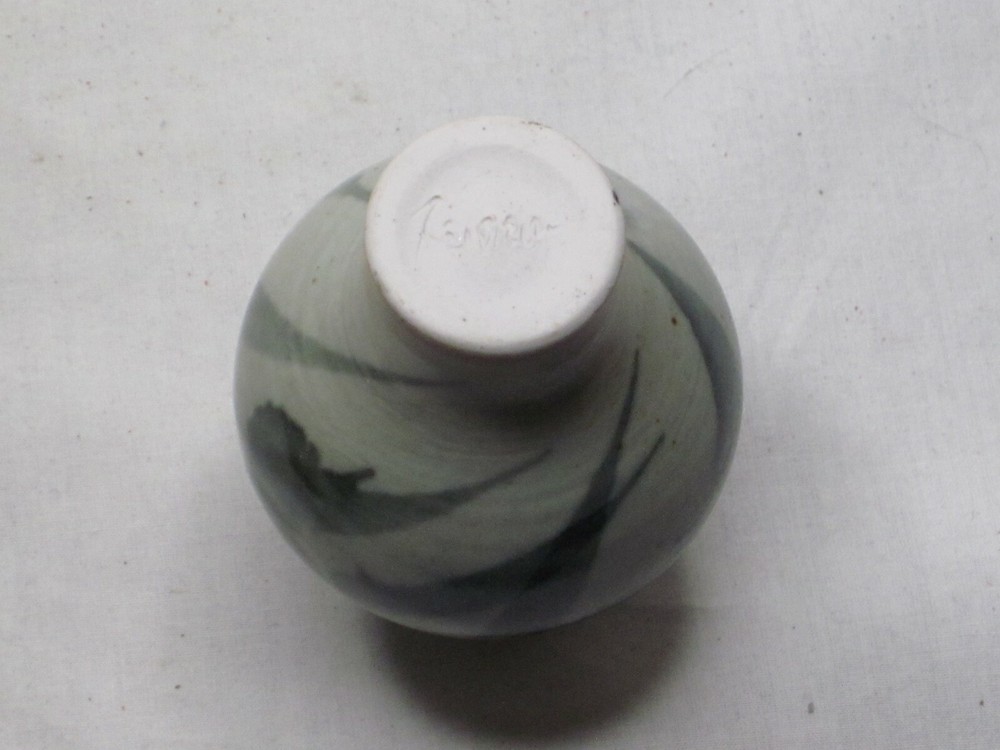 small glazed ceramic vase unique 3" signed art