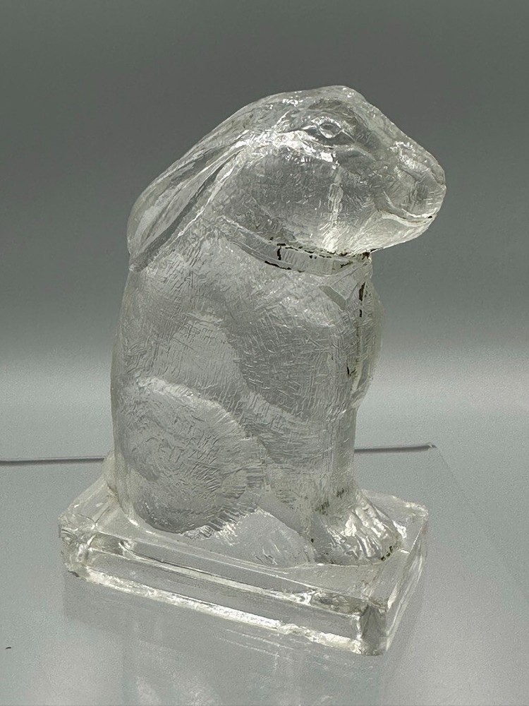 Antique EASTER BUNNY Rabbit with Laid Back Ears Glass CANDY CONTAINER A&E 616