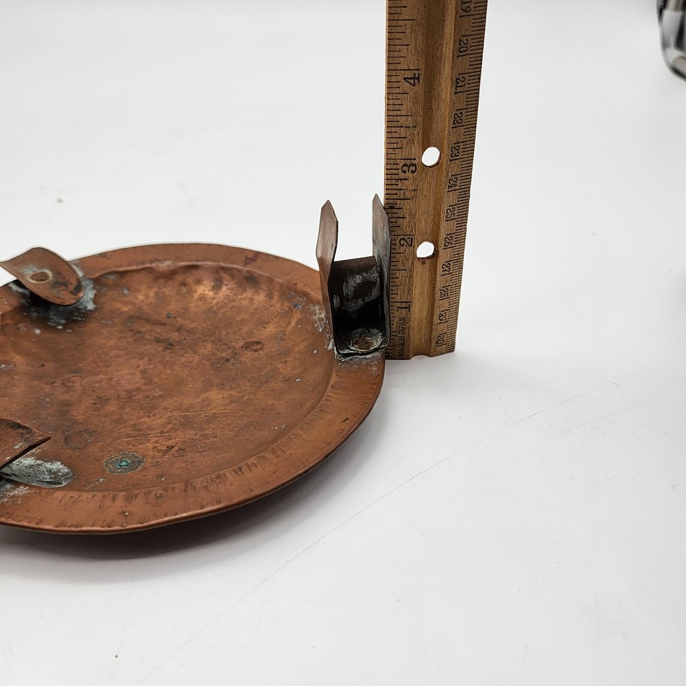 Antique Handmade Hammered Copper Ashtray with Matchbox Holder