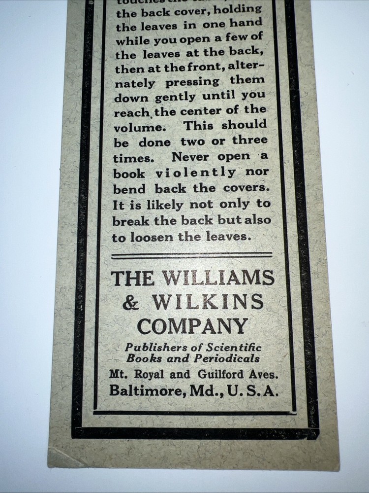 Advertising Bookmark The Williams & Wilkens Co 2