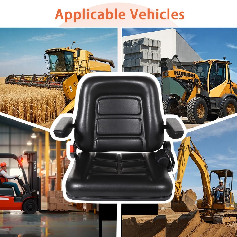 Universal Forklift Seat, Fold Down Tractor Seat with Adjustable Angle black
