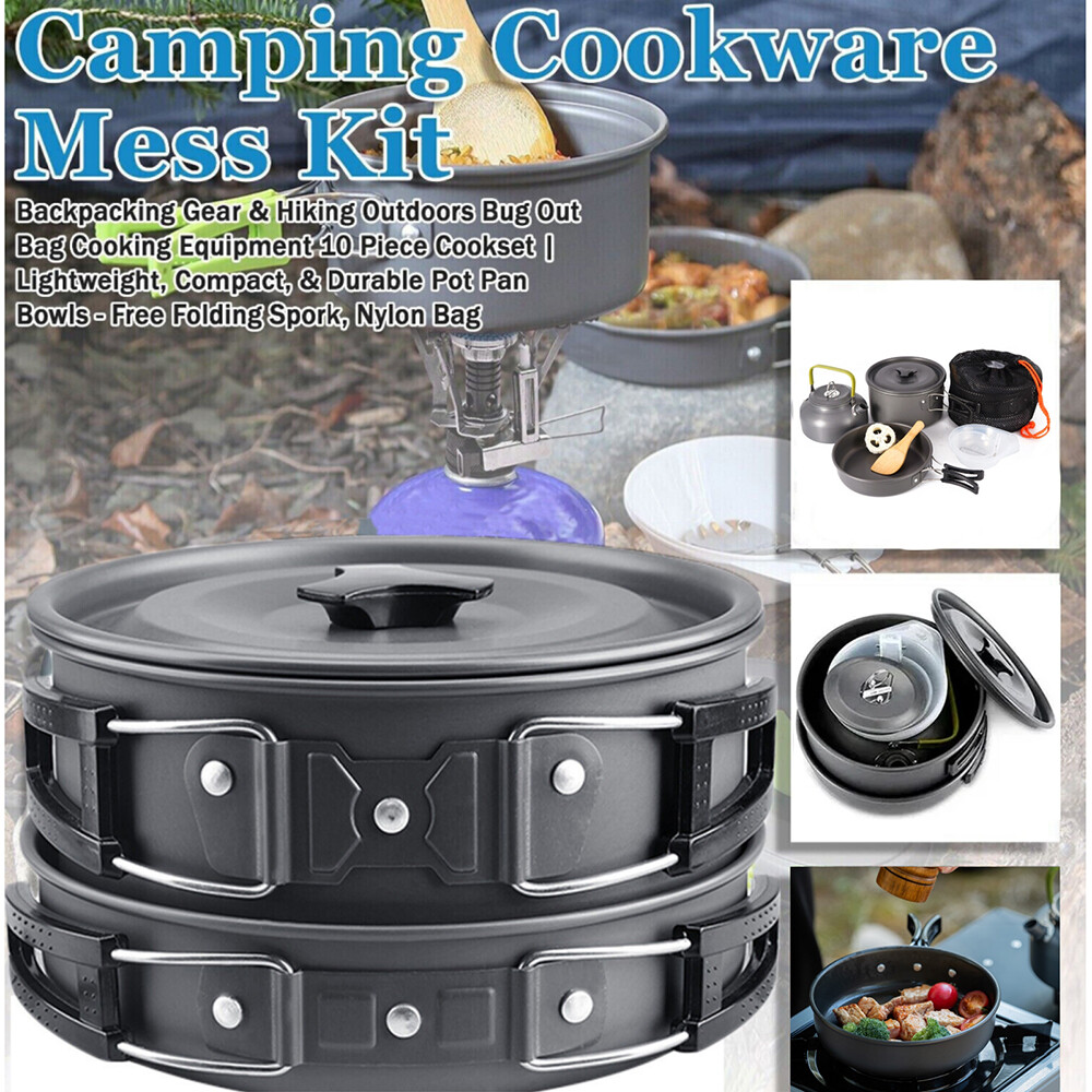 Survival Gear Folding Cookware Set for Backpacking - Compact 10-Piece Kit