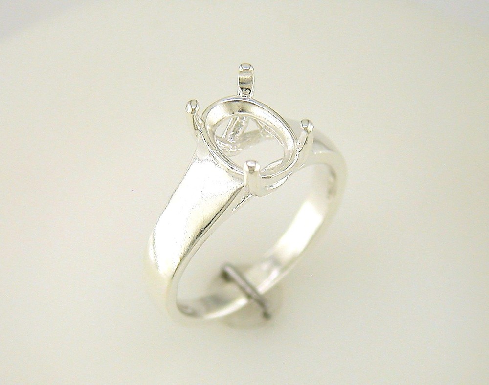 Oval Solitaire Comfort Fit Trellis Ring Setting Sterling Silver