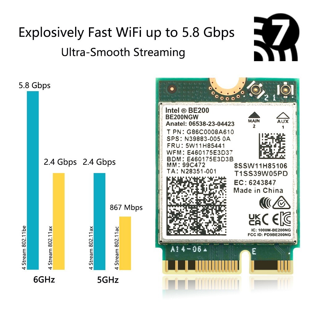 Intel BE200 WiFi 7 M.2 Key E Wireless Card Tri-Band Bluetooth5.4 Network Adapter