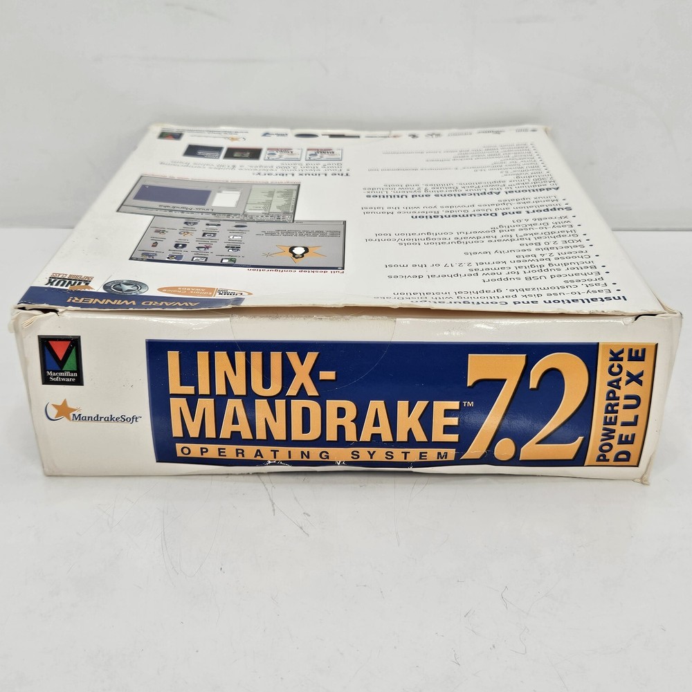 Linux Mandrake 7.2 Deluxe 2001 Operating System Software Big Box 7 CD'S Manuals