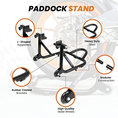 Motorcycle Rear Wheel Stand, Paddock Lift with Fork & Swingarm Spool, 529 lbs Ca