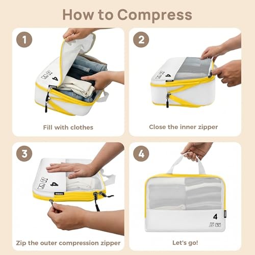7 Set Compression Packing Cubes Travel Accessories Expandable Packing White