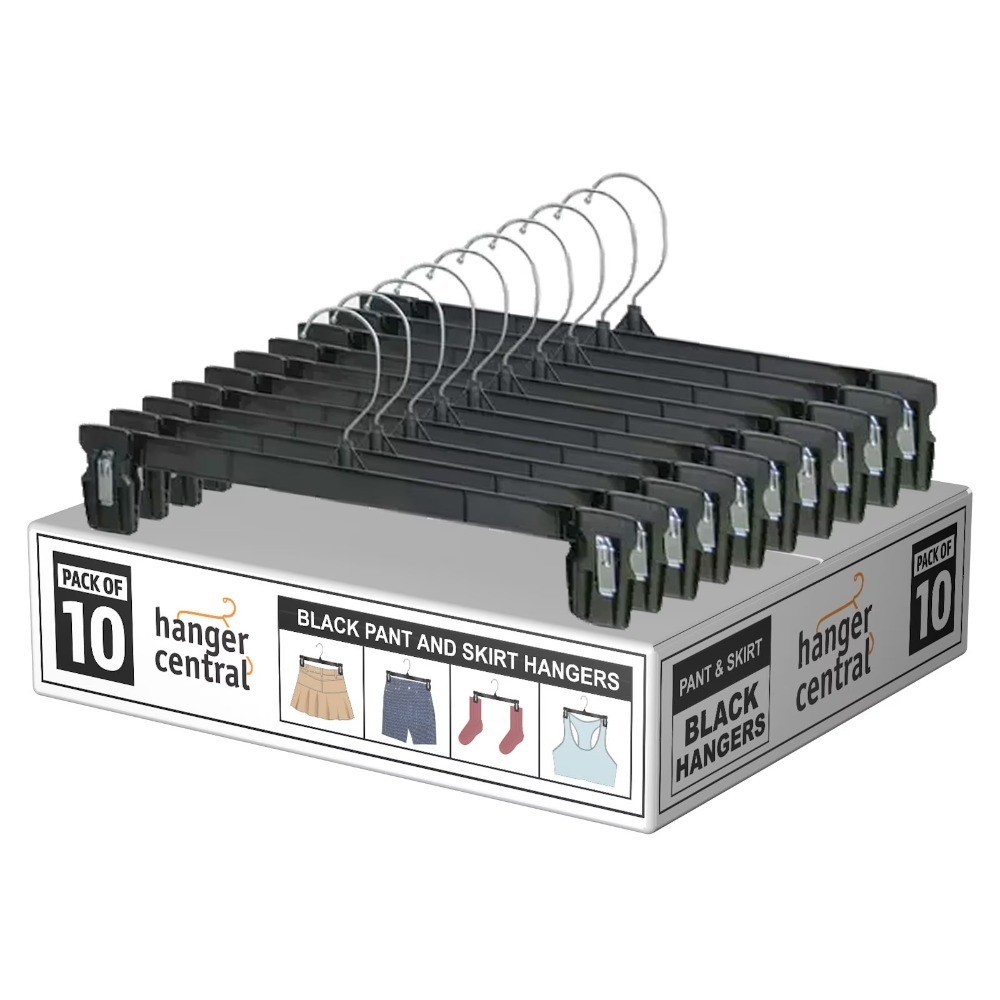 Plastic Pants Hangers with Clips Black 10 Inch 10 Pack
